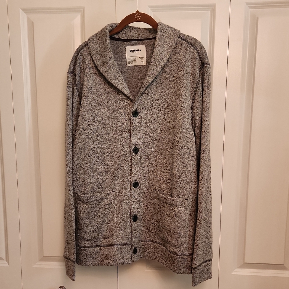 Sonoma Heather Gray Shawl Collar  Sweatshirt Fabric Cardigan